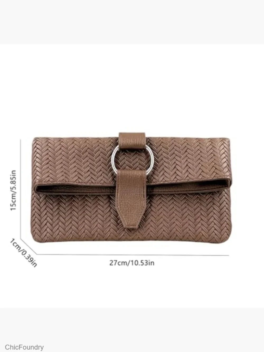 Woven PU Leather Evening Clutch with O-Ring Buckle for Women
